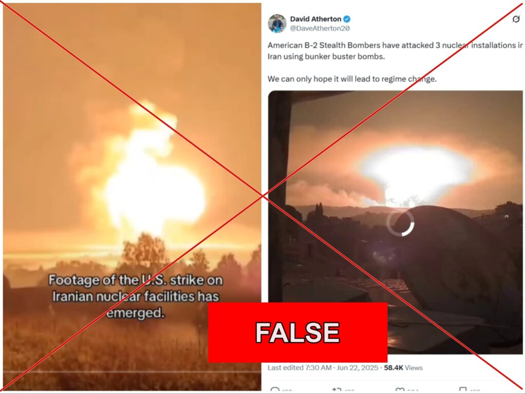False Claim: Viral Videos Do Not Show U.S. Strikes on Iranian Nuclear Sites