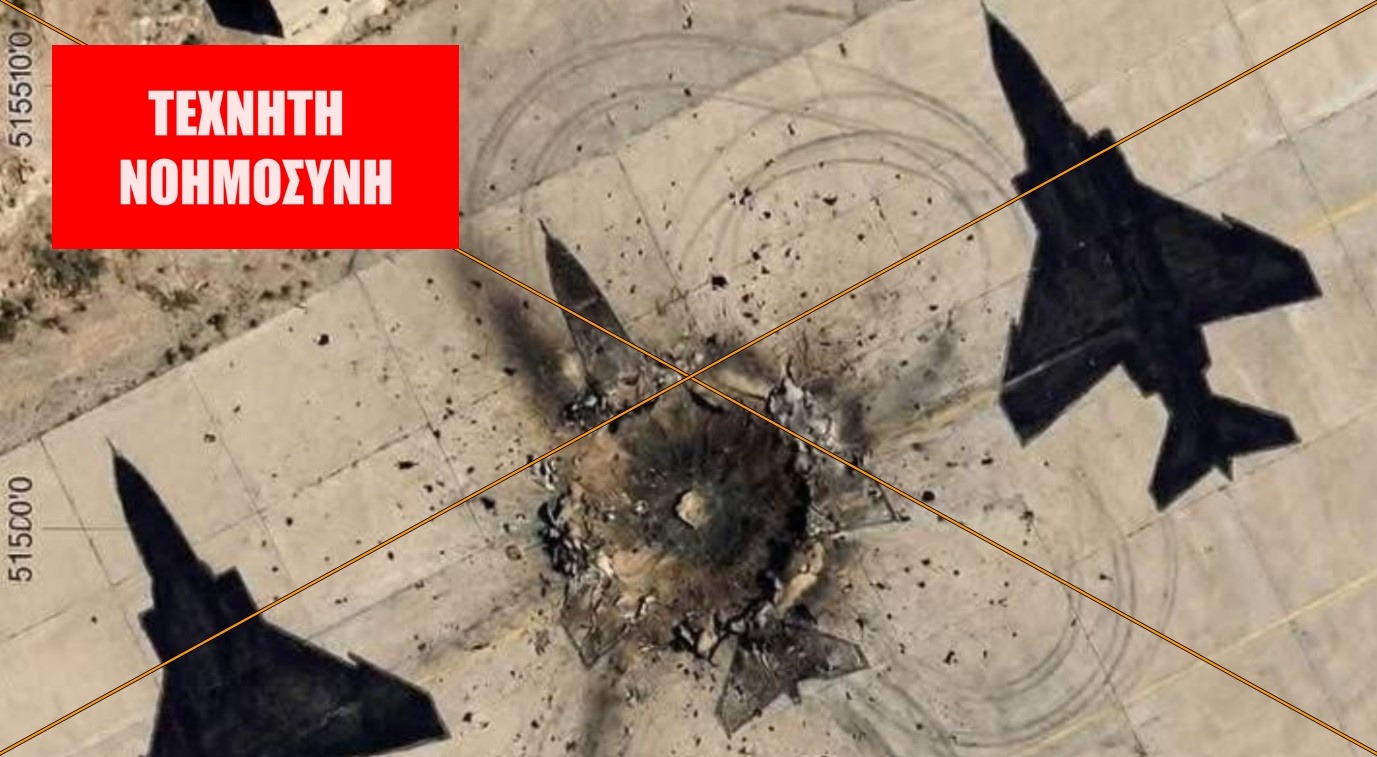 Η εικόνα της βομβαρδισμένης ζωγραφιάς ιρανικού αεροσκάφους είναι AI