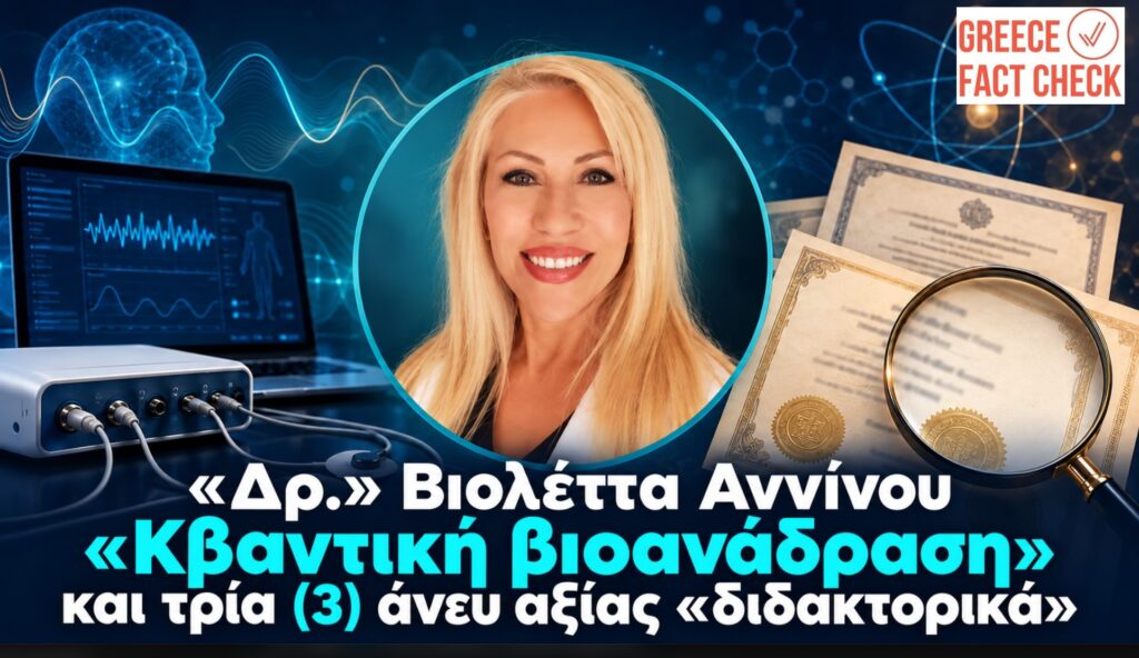 «Δρ.» Βιολέττα Αννίνου: «Κβαντική βιοανάδραση» και τρία (3) άνευ αξίας «διδακτορικά» (Ενημέρωση 14/10/2026)